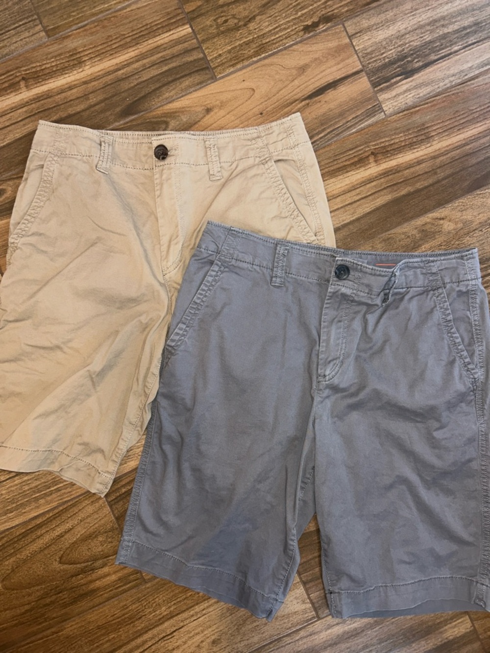 Casual Cotton Chino Shorts - Khaki & Slate Blue (2-Pack)